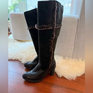 Johnston & Murphy Black Over-the-Knee Faux-Fur Trim Boots